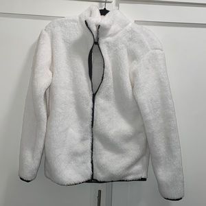 White Full Zip PINK Sherpa jacket